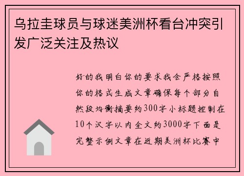 乌拉圭球员与球迷美洲杯看台冲突引发广泛关注及热议